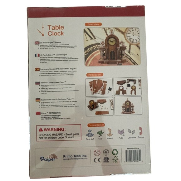 NIP PAIPER 3D PUZZLE TABLE CLOCK 60 PCS FOR AGES 7 AND UP 8.9''X4.8''X9.8' - Picture 2 of 5